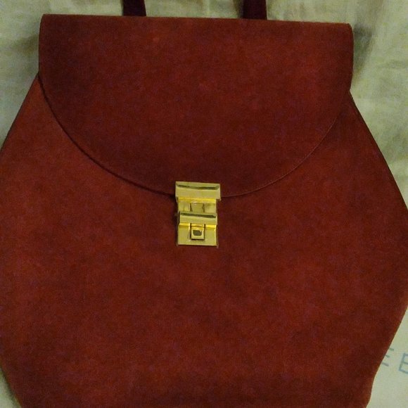 NEW Neely & Chloe Suede Leather gold Hardware Backpack burgundy red bag